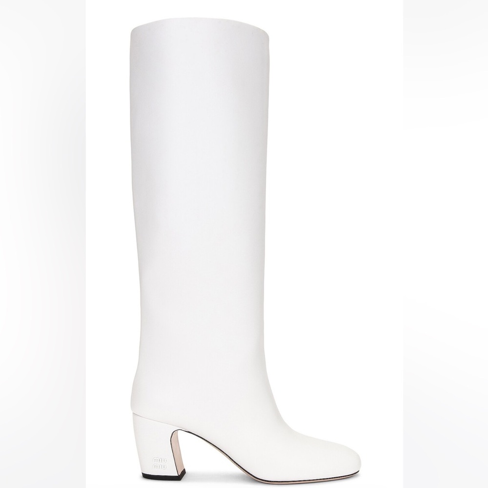 NIB New Miu Miu white leather heels boots shoes size 37 US 7 $1850 w/ dust bags